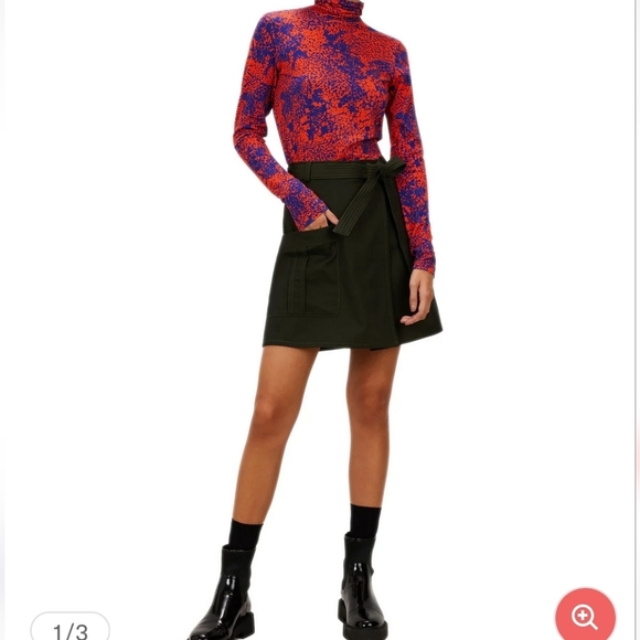 NWOT The Kit Belted Cargo Skirt In Slate Green Large Faux Wrap Side Zip A-line - Picture 3 of 10